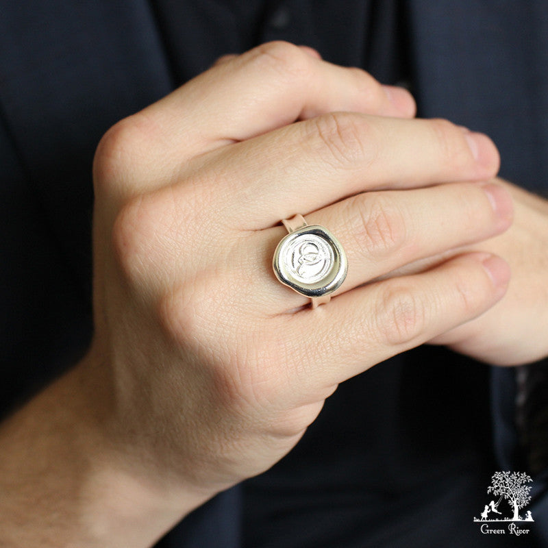 Sterling Silver Wax Seal Ring - Initial Monogram Q