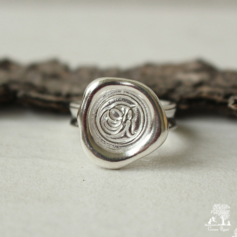 Sterling Silver Wax Seal Ring - Initial Monogram R