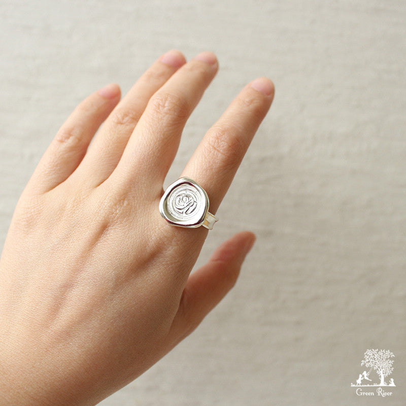 Sterling Silver Wax Seal Ring - Initial Monogram R
