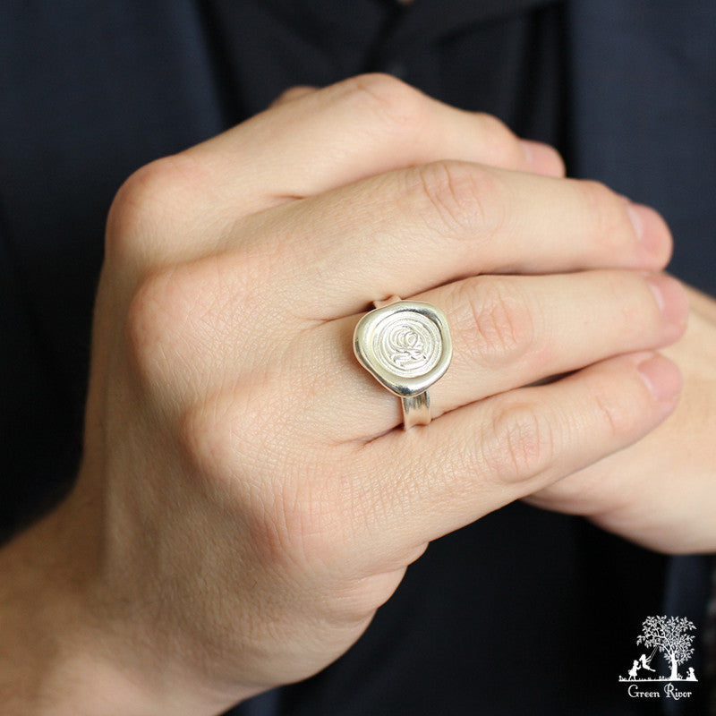 Sterling Silver Wax Seal Ring - Initial Monogram R