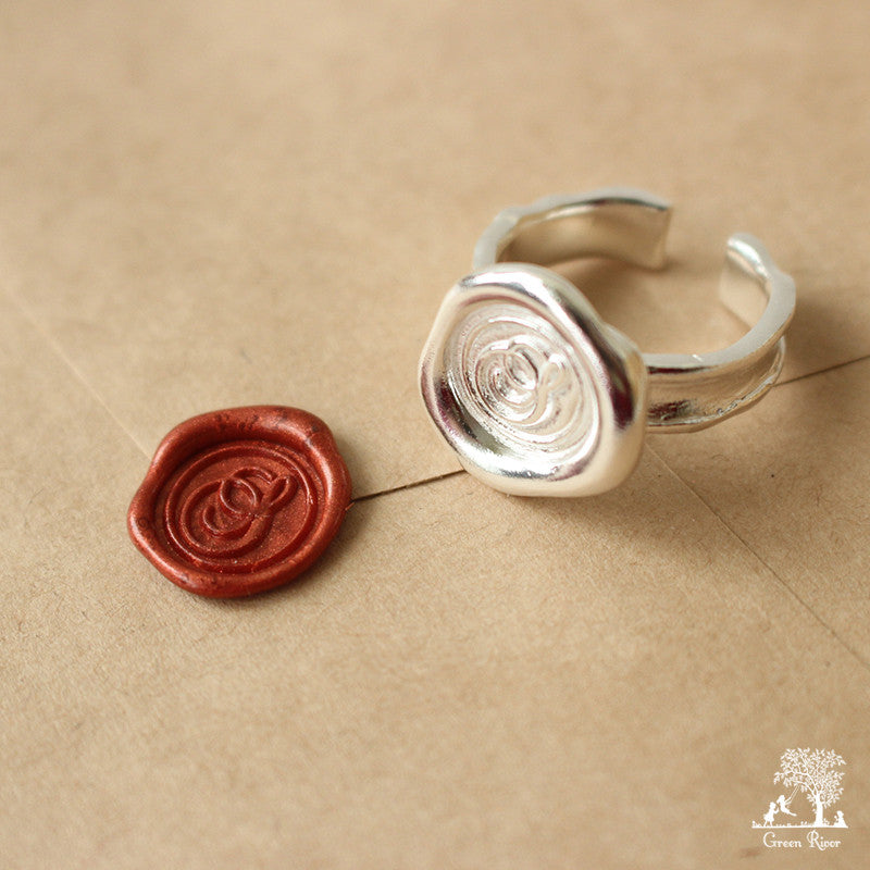 Sterling Silver Wax Seal Ring - Initial Monogram S