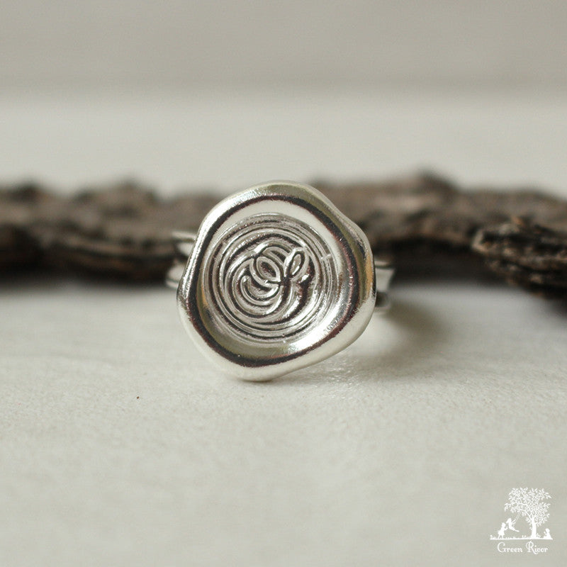 Sterling Silver Wax Seal Ring - Initial Monogram S