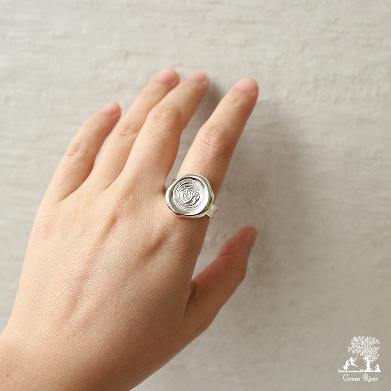 Sterling Silver Wax Seal Ring - Initial Monogram S