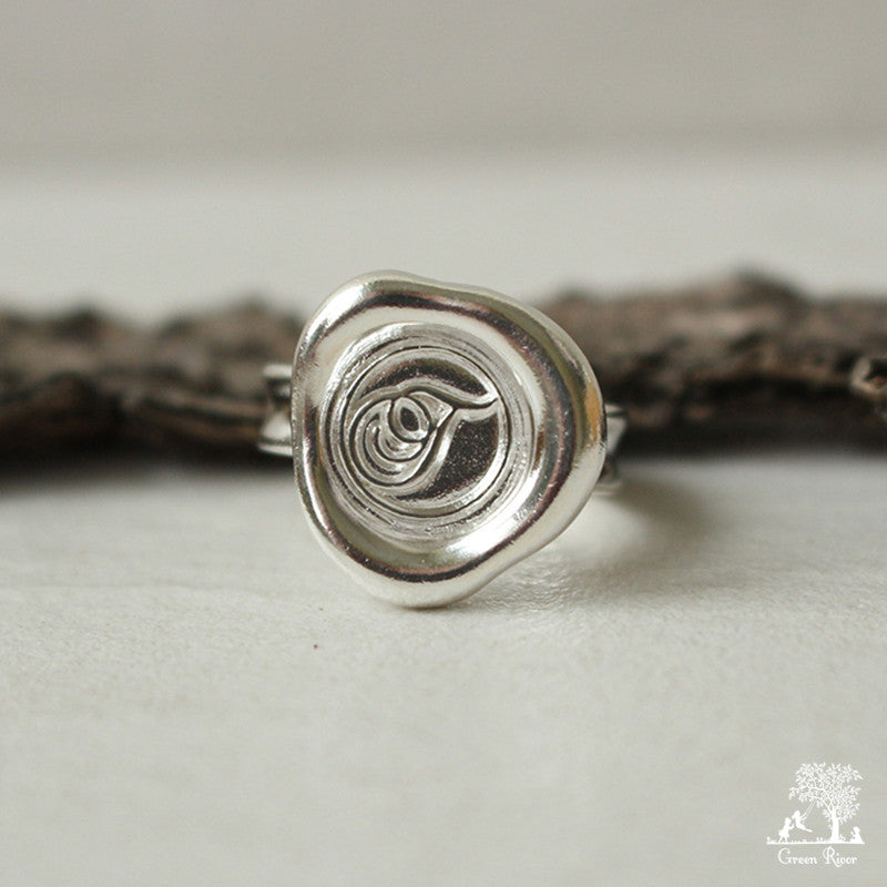 Sterling Silver Wax Seal Ring - Initial Monogram T