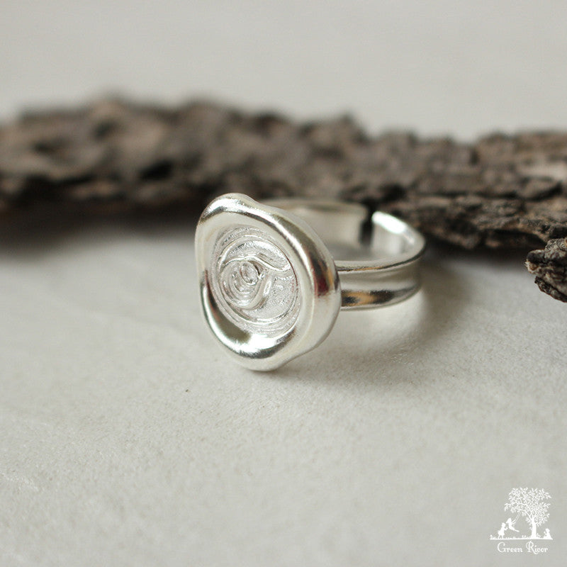 Sterling Silver Wax Seal Ring - Initial Monogram T