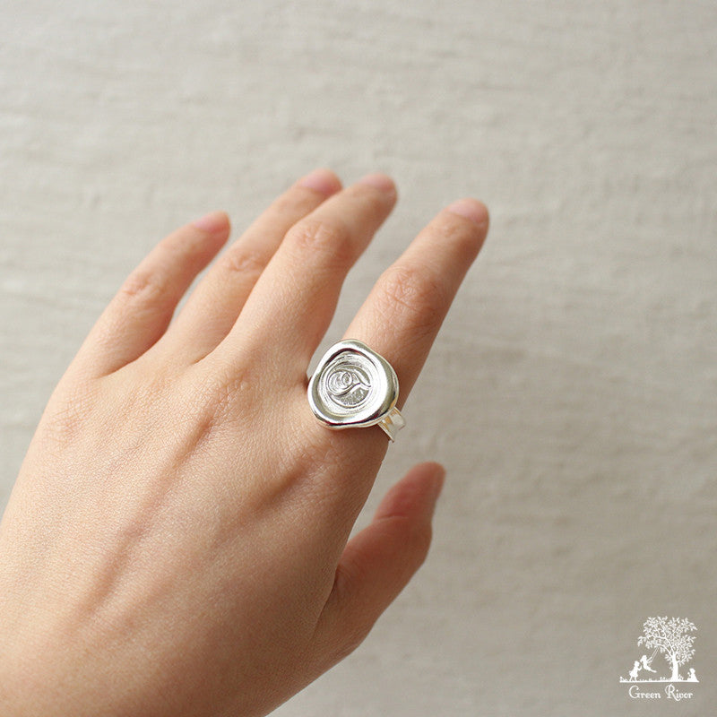 Sterling Silver Wax Seal Ring - Initial Monogram T