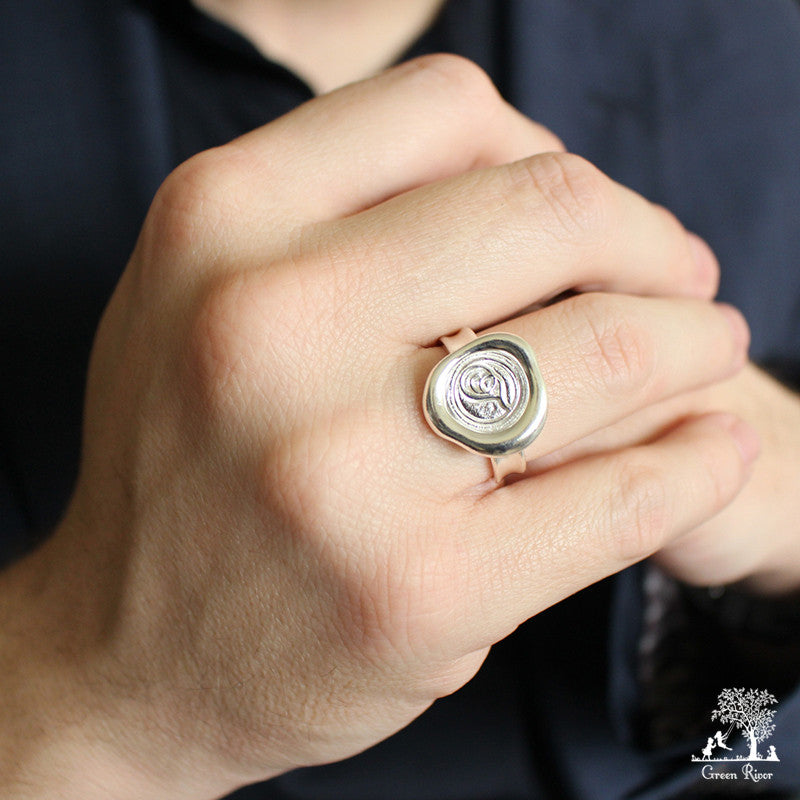 Sterling Silver Wax Seal Ring - Initial Monogram T