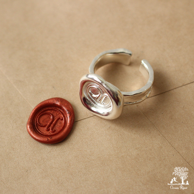 Sterling Silver Wax Seal Ring - Initial Monogram U