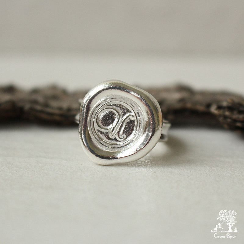 Sterling Silver Wax Seal Ring - Initial Monogram U