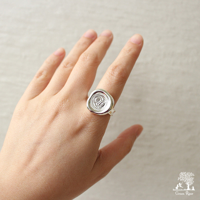 Sterling Silver Wax Seal Ring - Initial Monogram U
