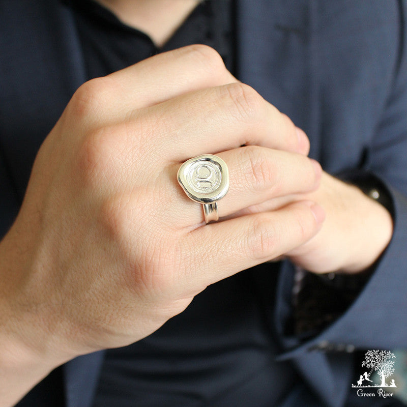 Sterling Silver Wax Seal Ring - Initial Monogram U