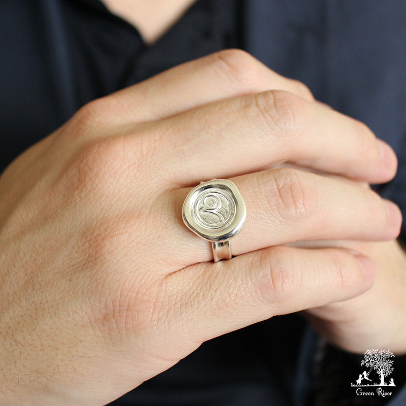 Sterling Silver Wax Seal Ring - Initial Monogram V