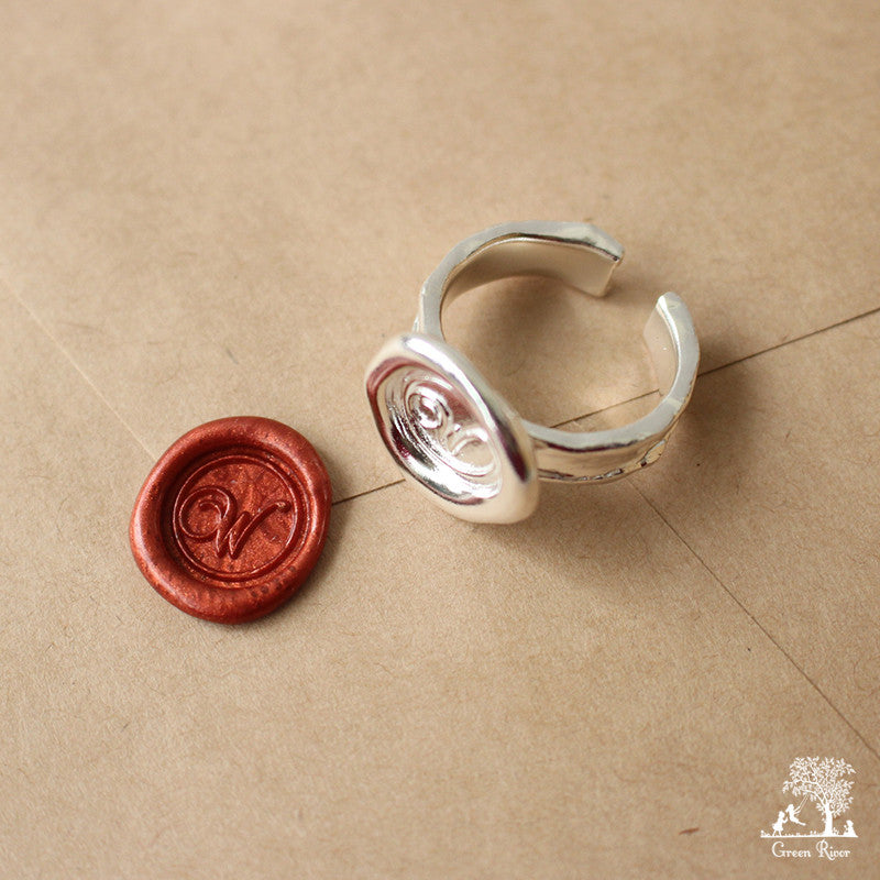 Sterling Silver Wax Seal Ring - Initial Monogram W