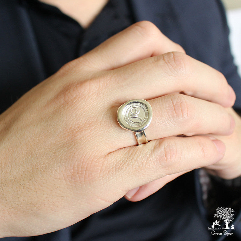 Sterling Silver Wax Seal Ring - Initial Monogram W