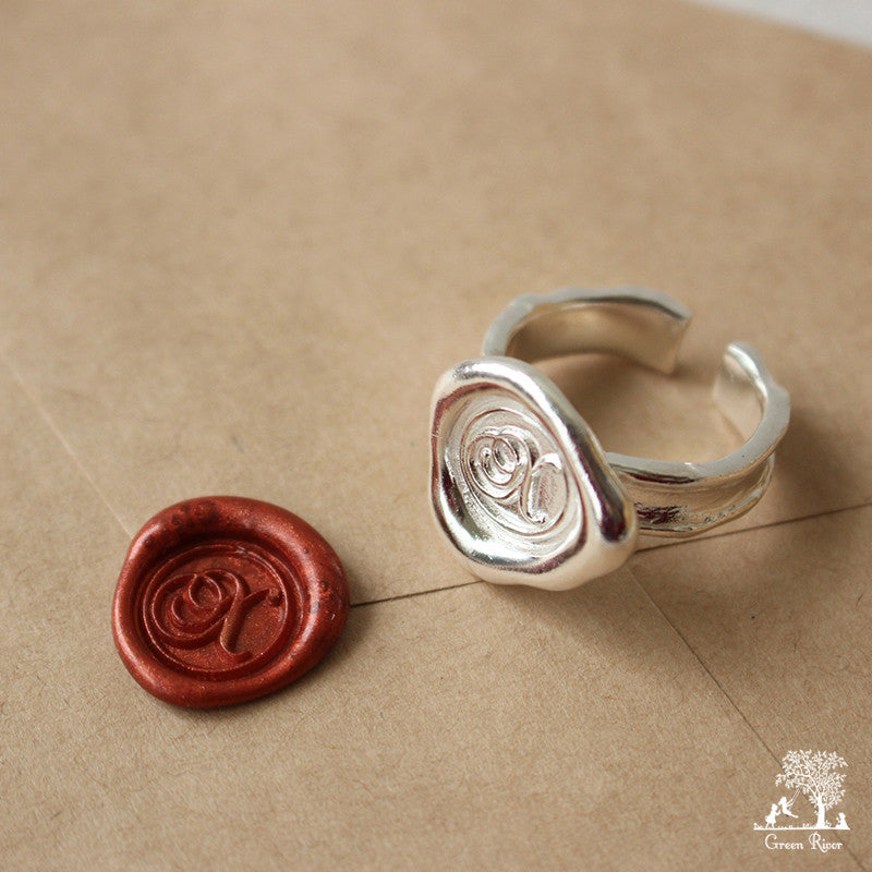 Sterling Silver Wax Seal Ring - Initial Monogram X