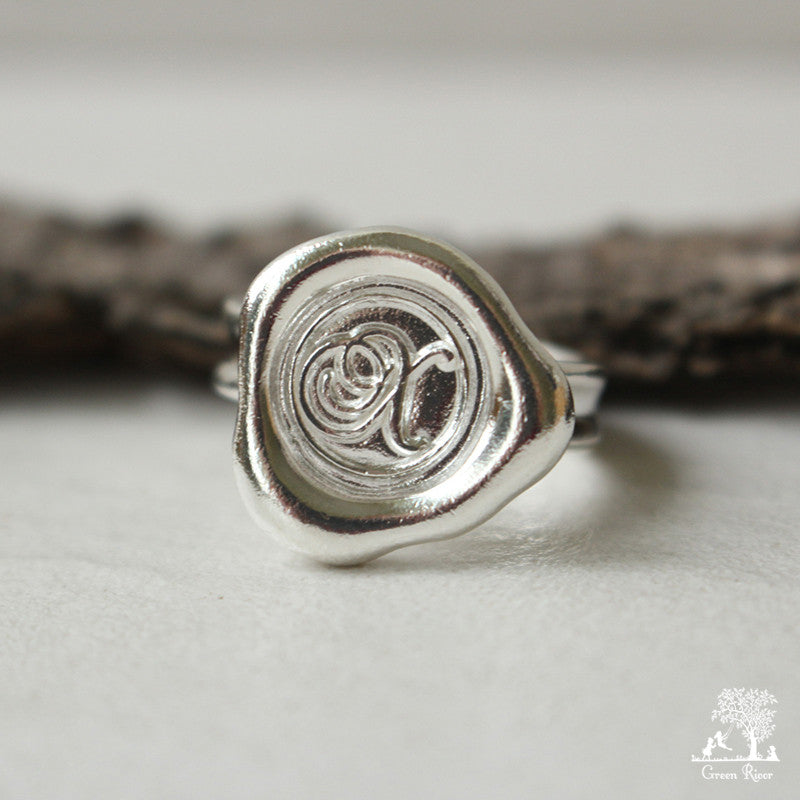 Sterling Silver Wax Seal Ring - Initial Monogram X
