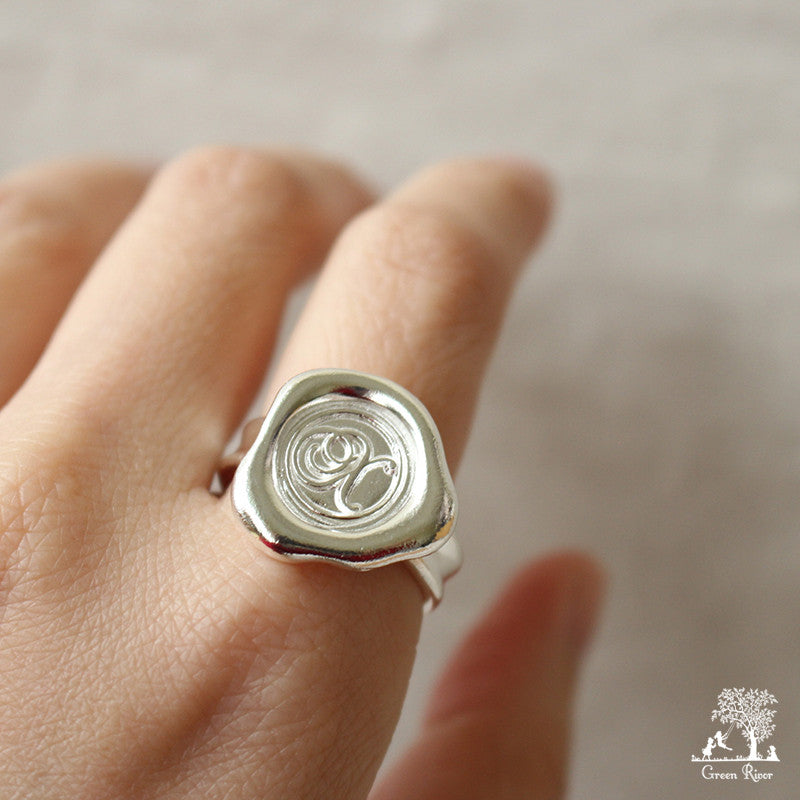 Sterling Silver Wax Seal Ring - Initial Monogram X