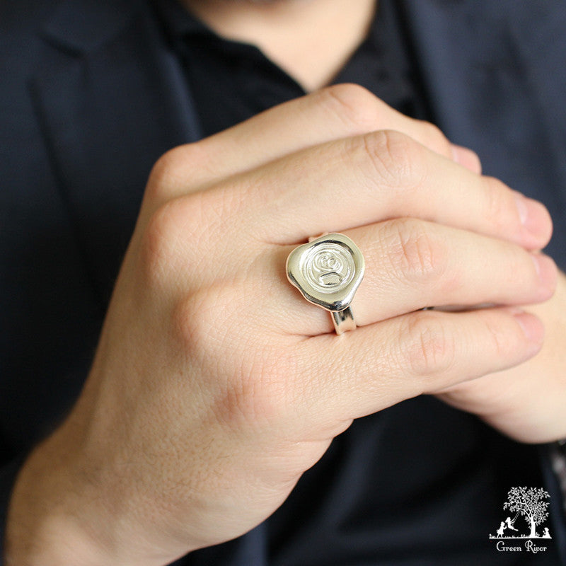 Sterling Silver Wax Seal Ring - Initial Monogram X