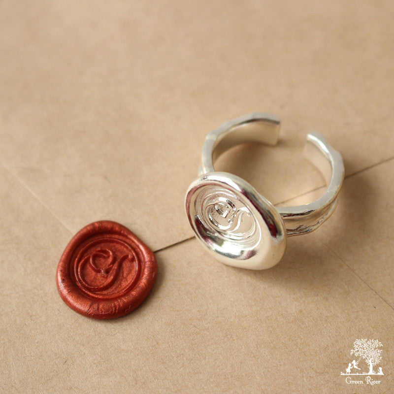 Sterling Silver Wax Seal Ring - Initial Monogram Y