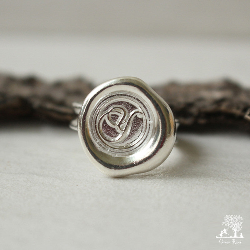 Sterling Silver Wax Seal Ring - Initial Monogram Y