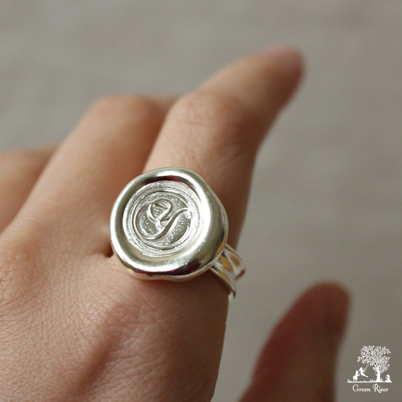 Sterling Silver Wax Seal Ring - Initial Monogram Y