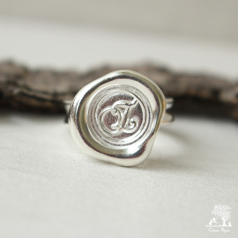 Sterling Silver Wax Seal Ring - Initial Monogram Z