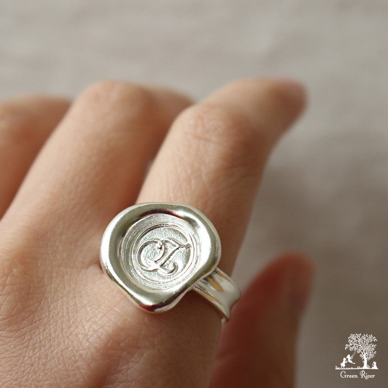 Sterling Silver Wax Seal Ring - Initial Monogram Z