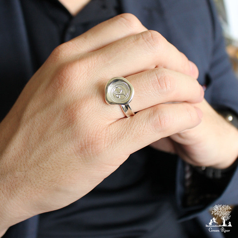 Sterling Silver Wax Seal Ring - Initial Monogram Z