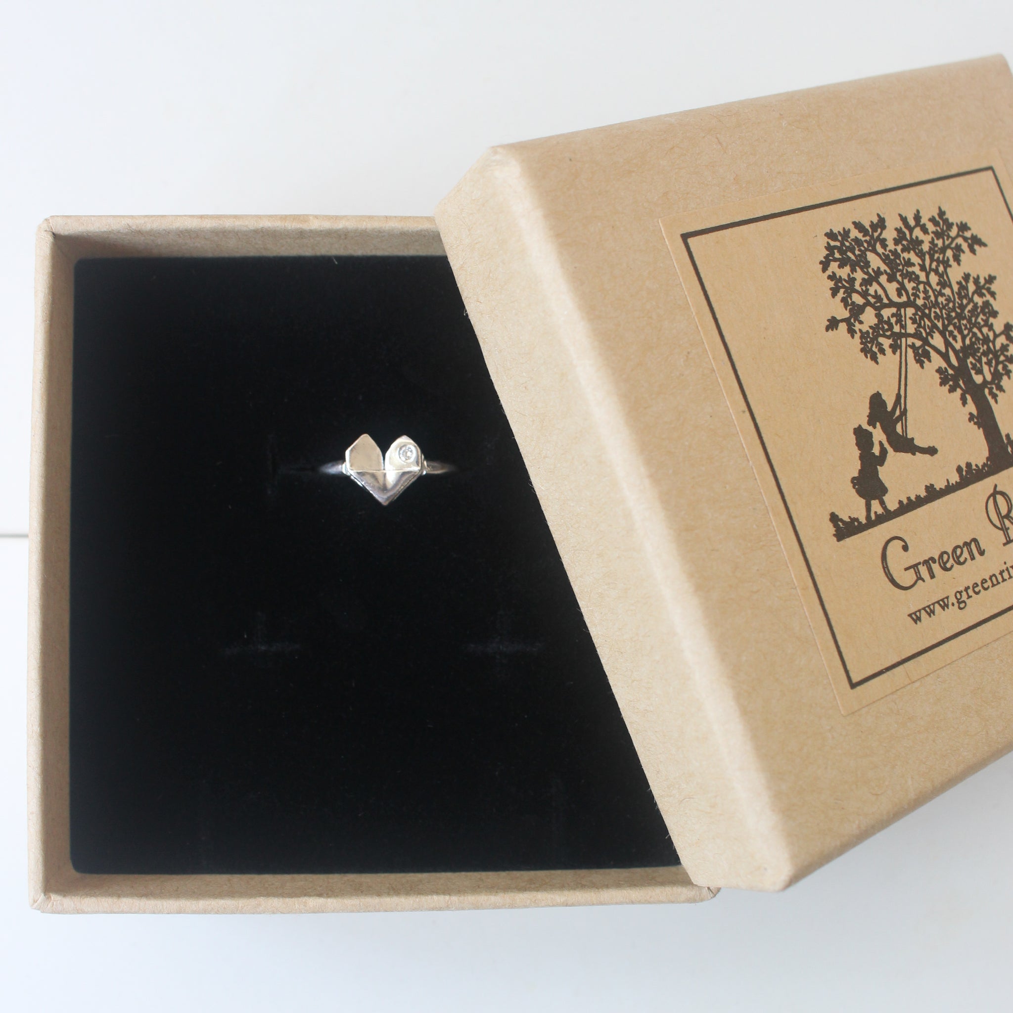 925 Silver Origami Heart Diamond Ring