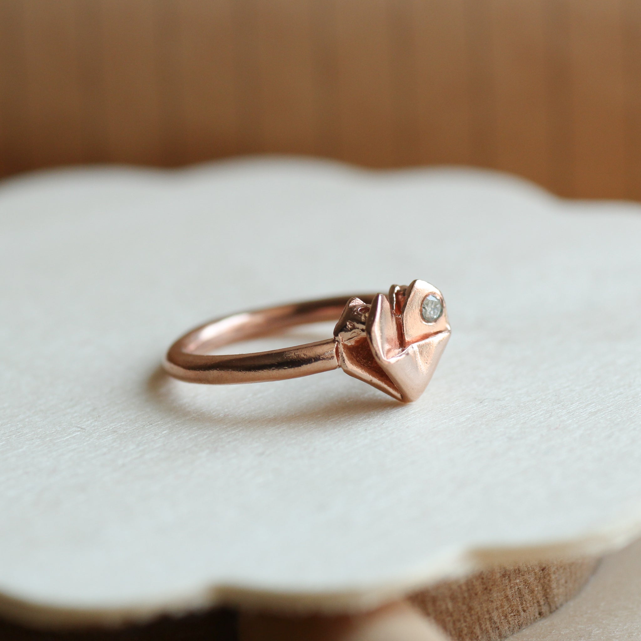 Rose Gold Plated 925 Silver Origami Heart Diamond Ring