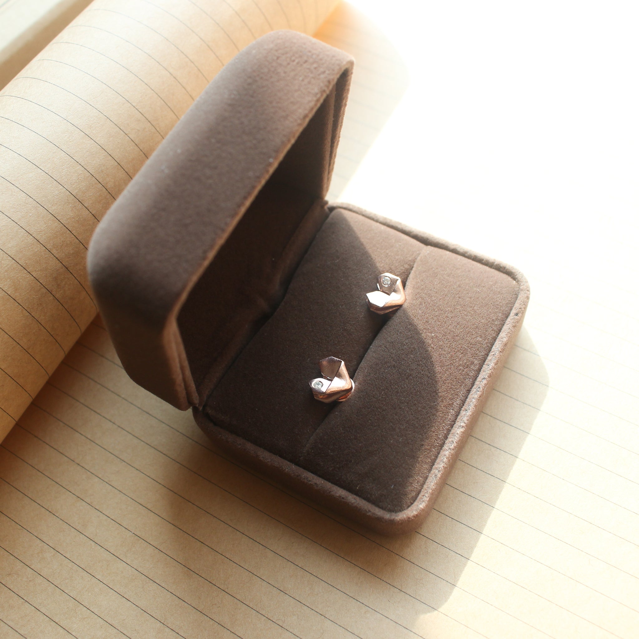 Rose Gold Plated 925 Silver Origami Heart Diamond Earrings