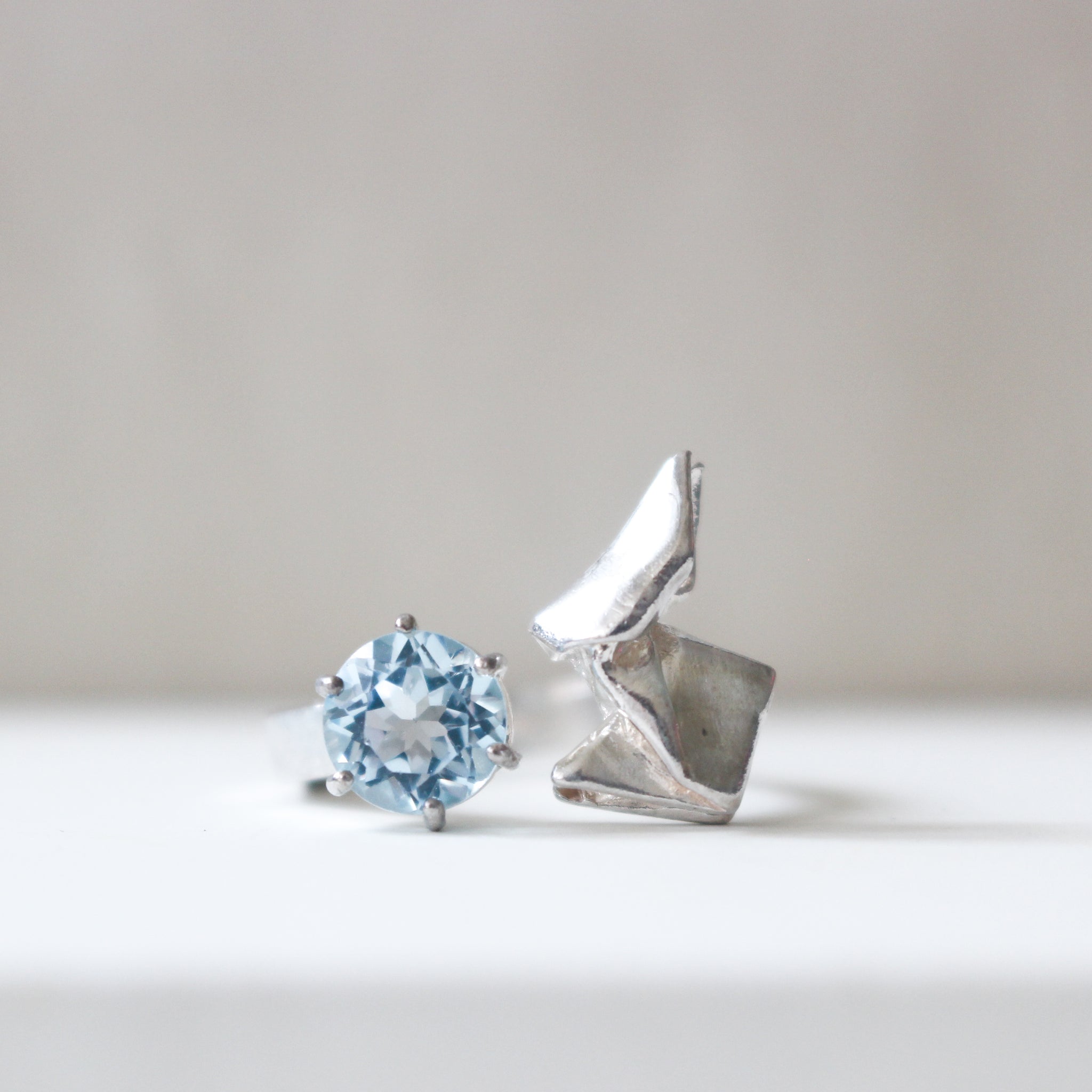 Rabbit and the Moon Crystal Ring - Swiss Blue Topaz and 925 Silver
