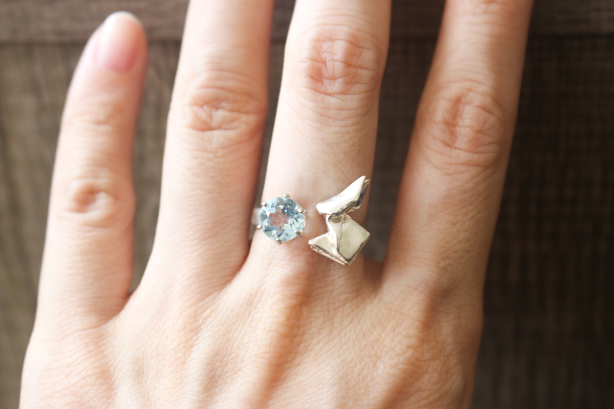 Rabbit and the Moon Crystal Ring - Swiss Blue Topaz and 925 Silver