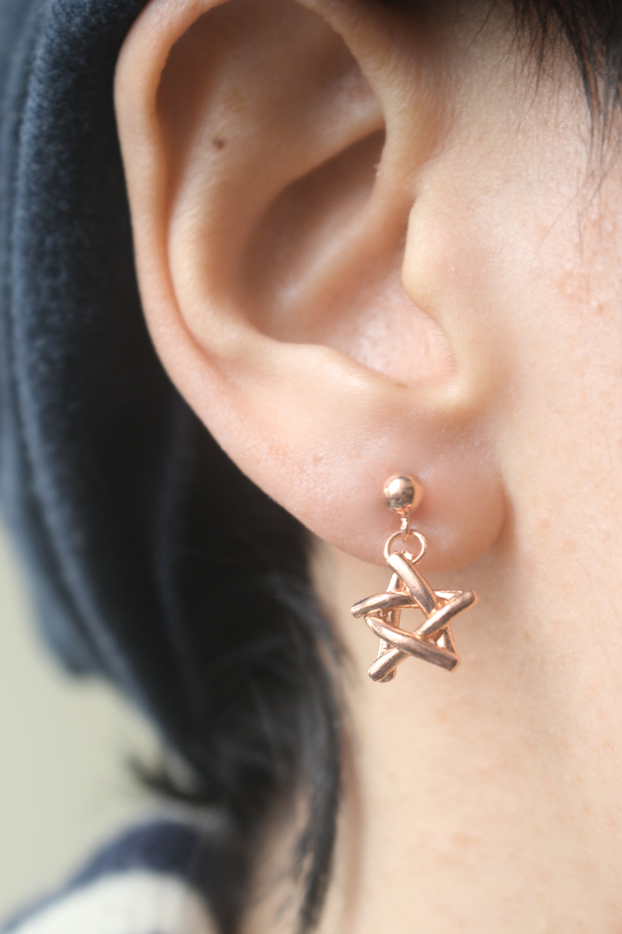 Small Matchstick Star Earrings in Sterling Silver and Rose Gold / Toothpick Star Silver Earrings / Silver Star Earrings/ Christmas Star Earrings