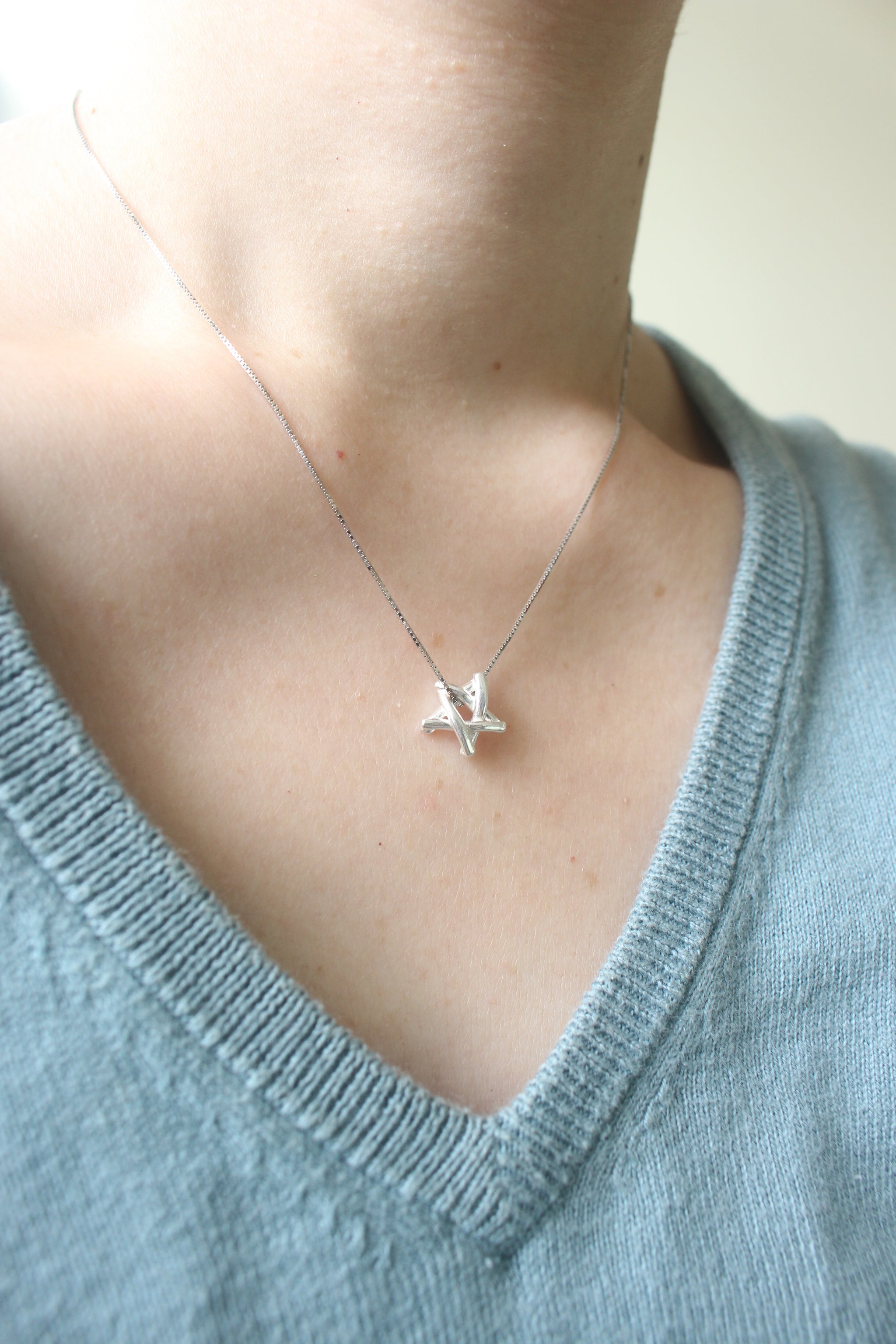 Small Matchstick Star Necklace in Sterling Silver / Toothpick Star Silver Necklace / Silver Star Necklace / Christmas Star Necklace