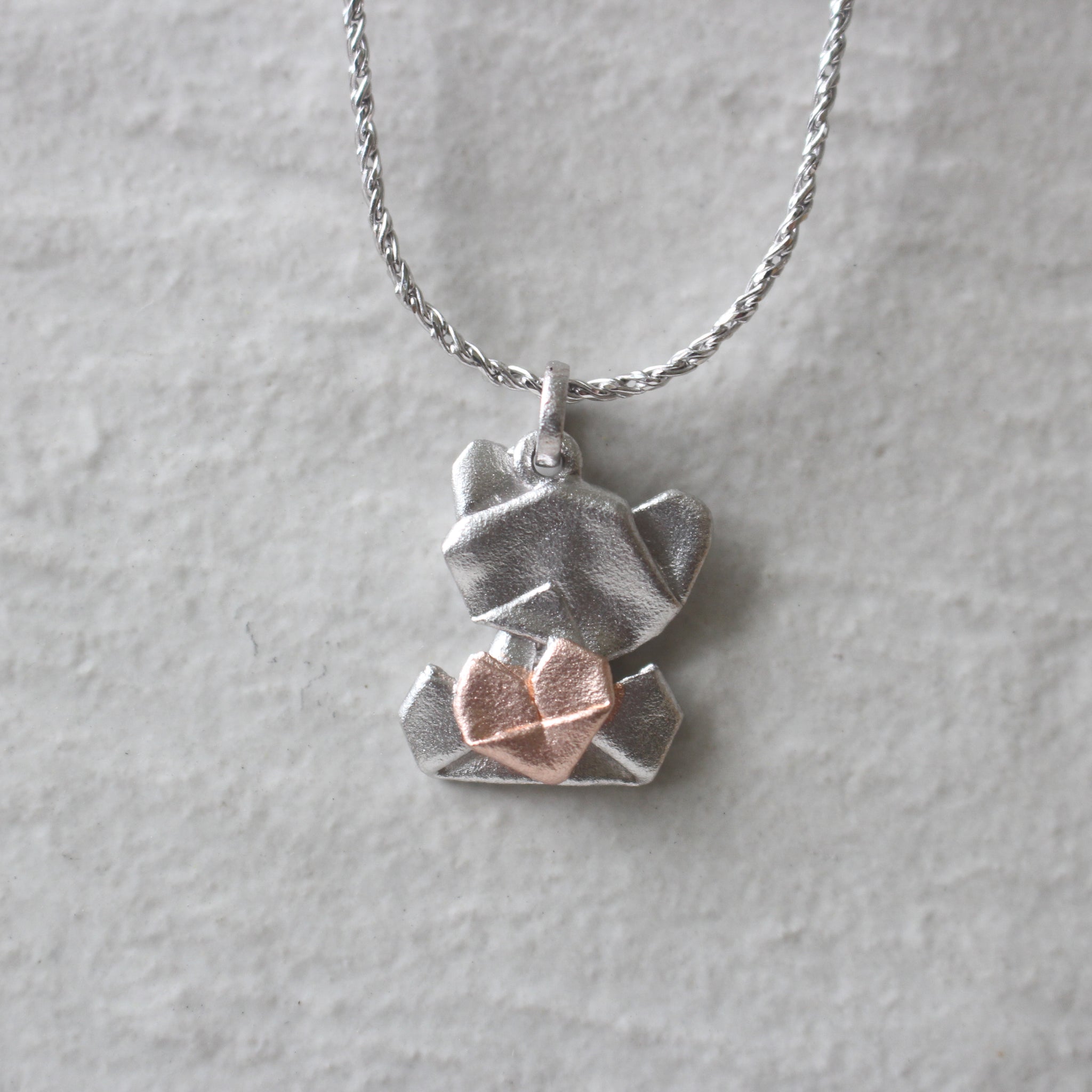Bear My Love - 925 Silver Origami Bear My Love Necklace (Big/Silver/Matte)