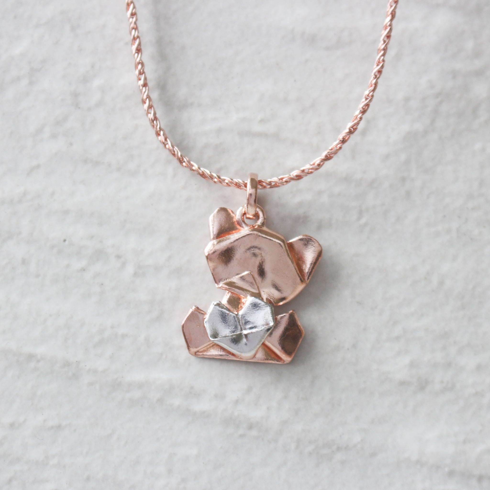 Bear My Love - 925 Rose Gold Plated Silver Origami Bear My Love Necklace (Big/Rose Gold/Gloss)