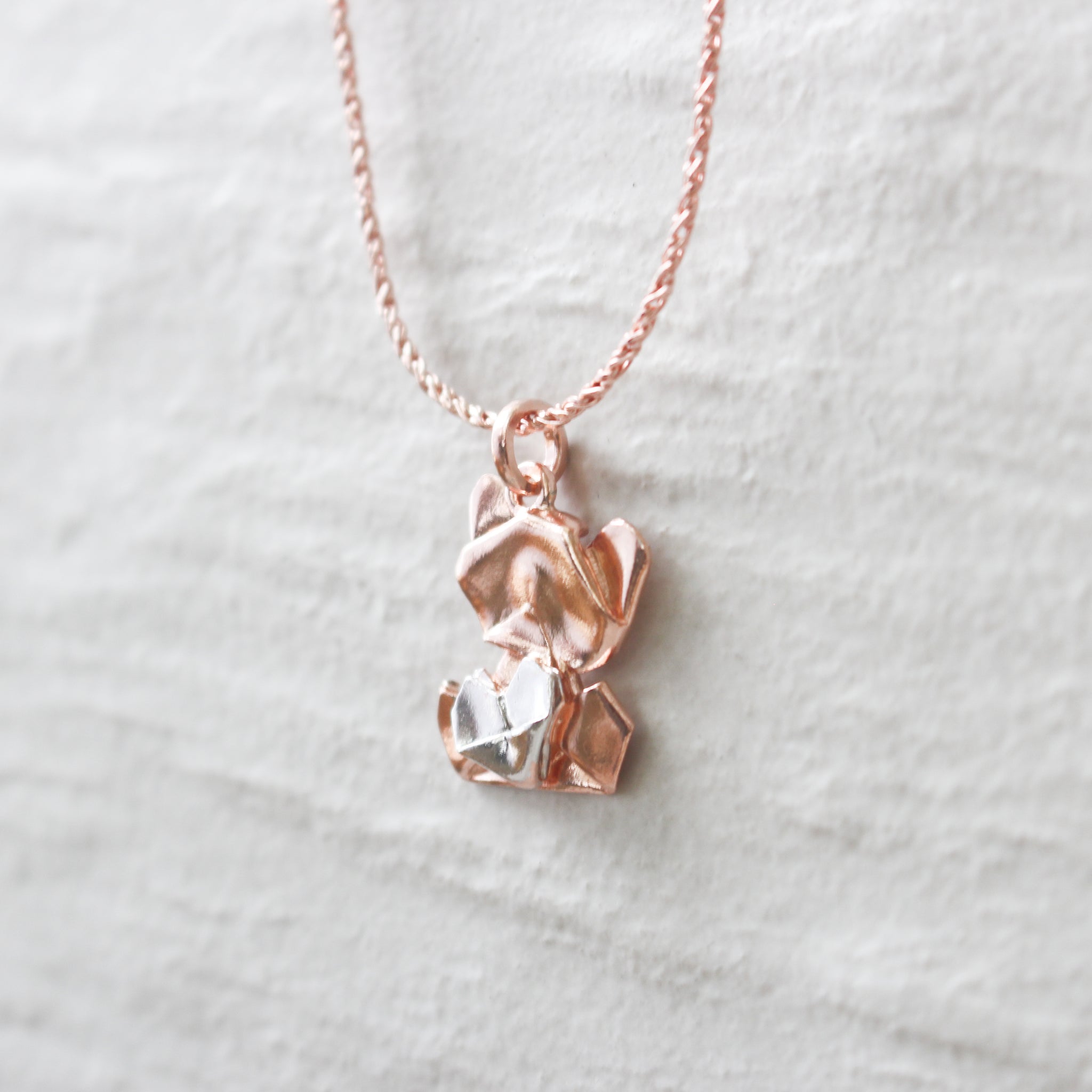 Bear My Love - 925 Rose Gold Plated Silver Origami Bear My Love Necklace (Big/Rose Gold/Gloss)