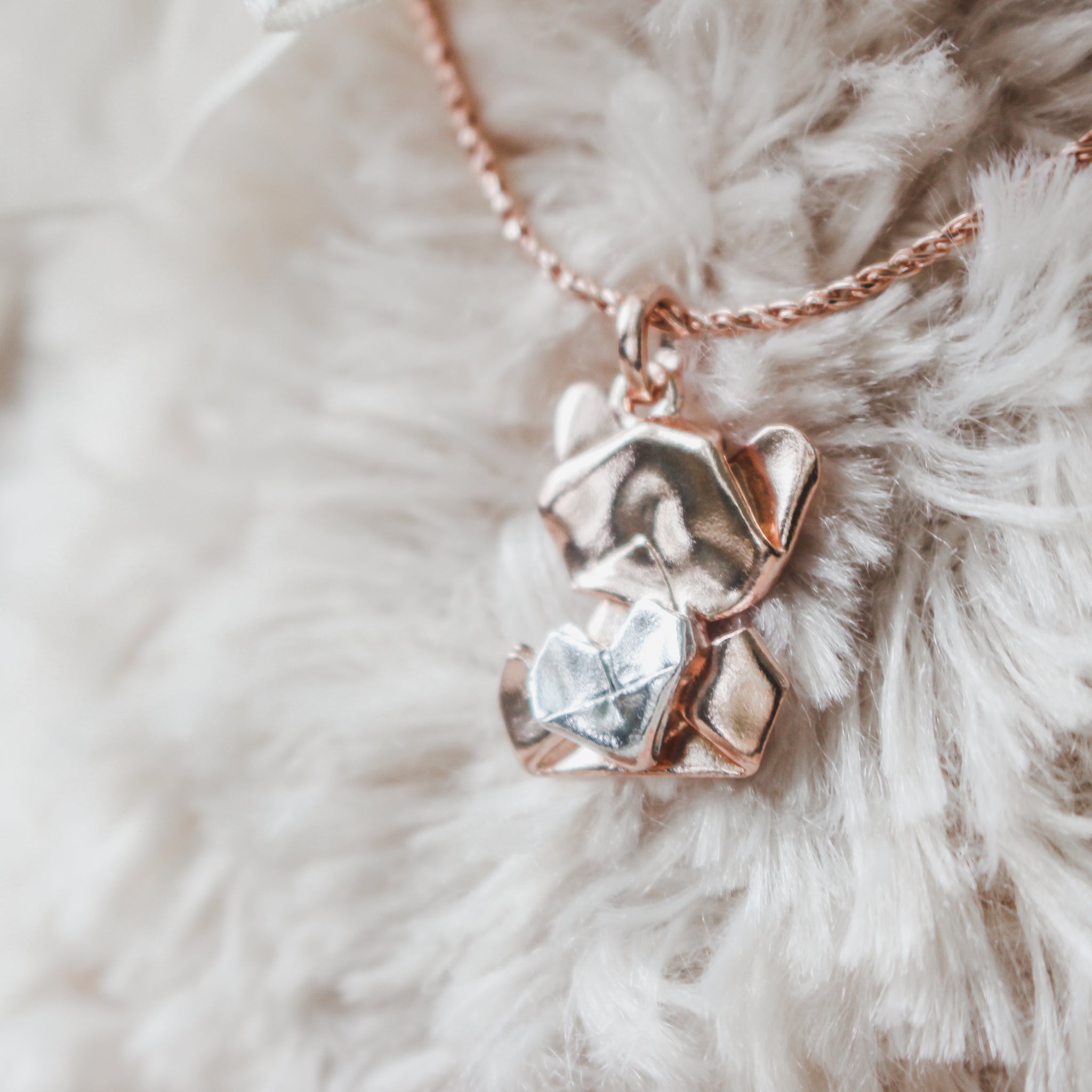 Bear My Love - 925 Rose Gold Plated Silver Origami Bear My Love Necklace (Big/Rose Gold/Gloss)