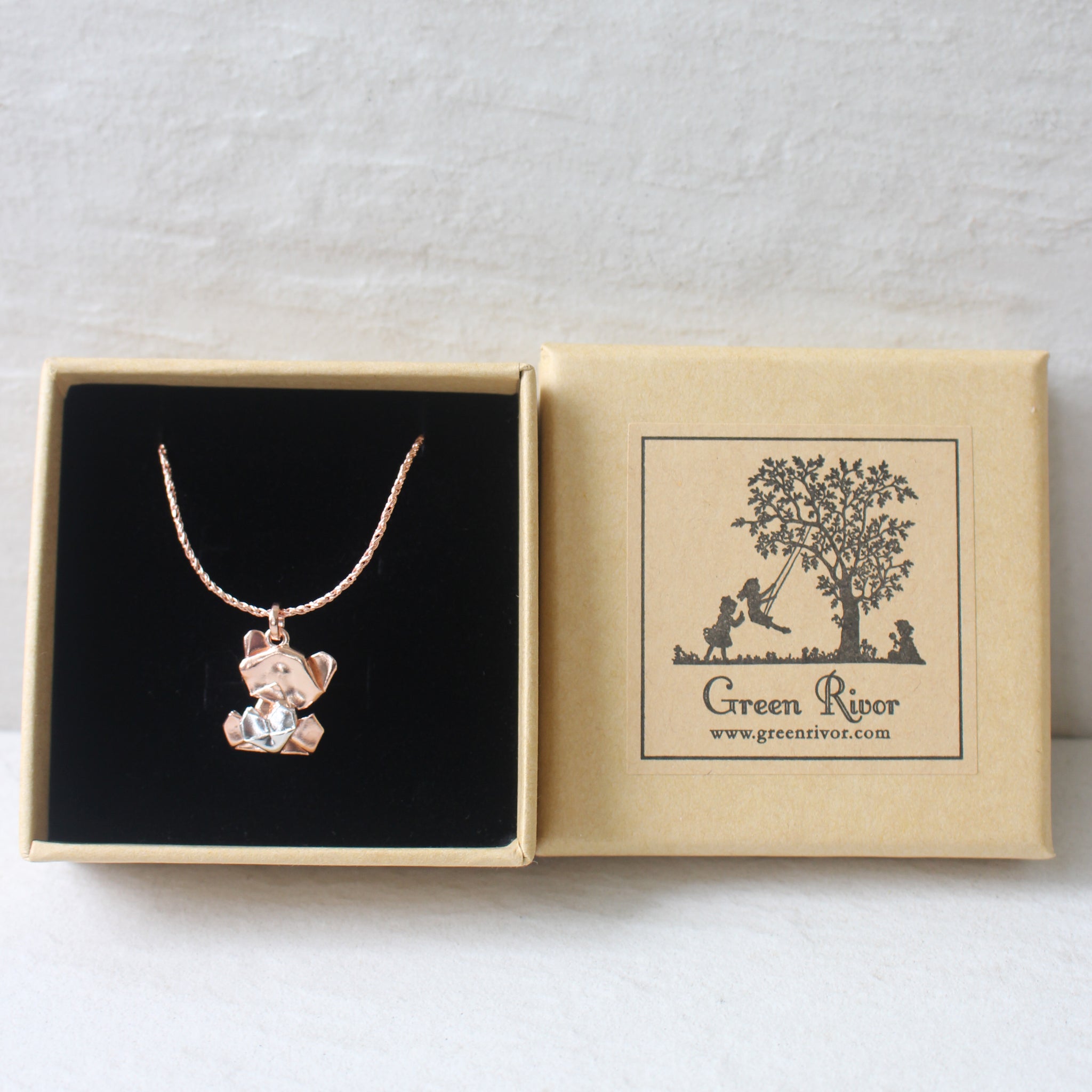 Bear My Love - 925 Rose Gold Plated Silver Origami Bear My Love Necklace (Big/Rose Gold/Gloss)