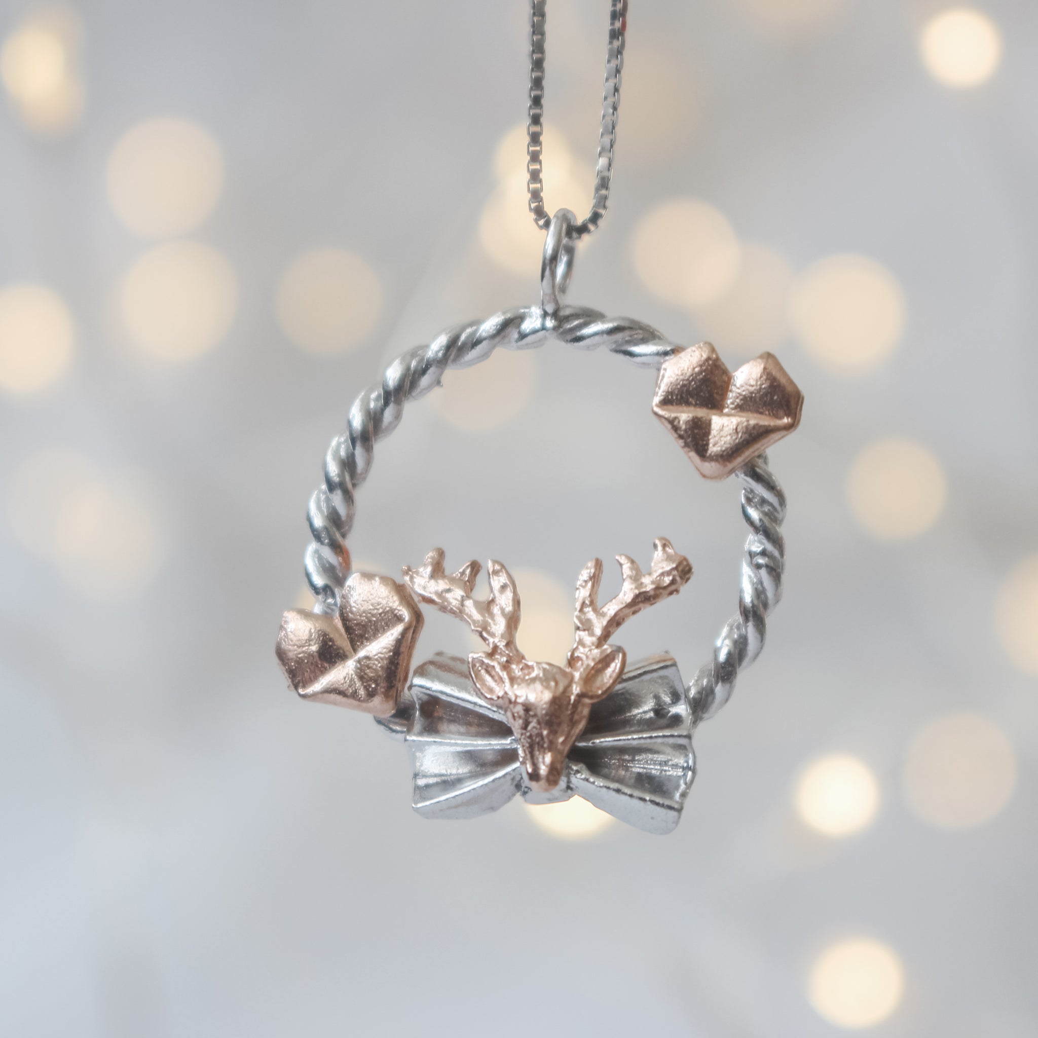 925 Silver Origami Reindeer Love Necklace