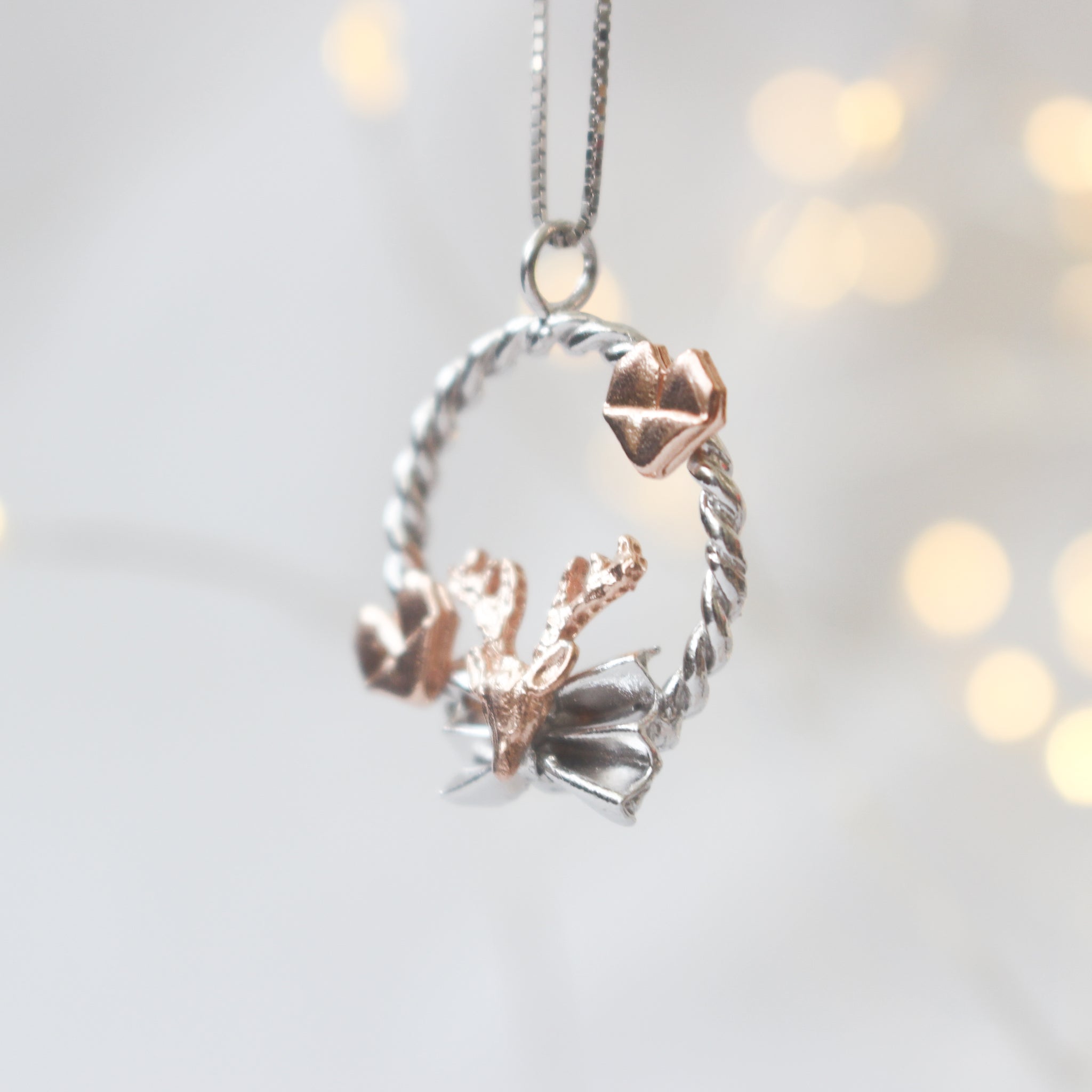925 Silver Origami Reindeer Love Necklace