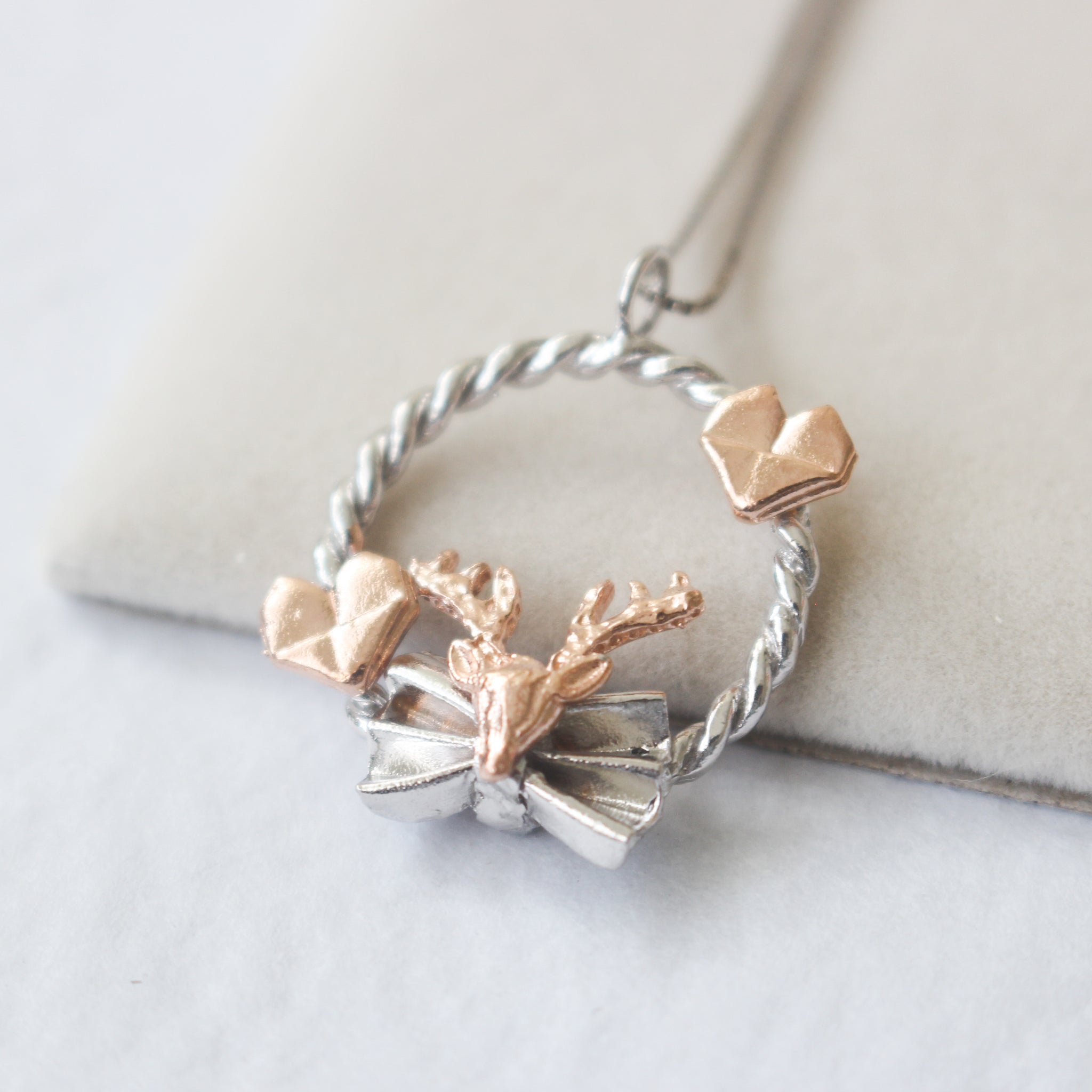 925 Silver Origami Reindeer Love Necklace