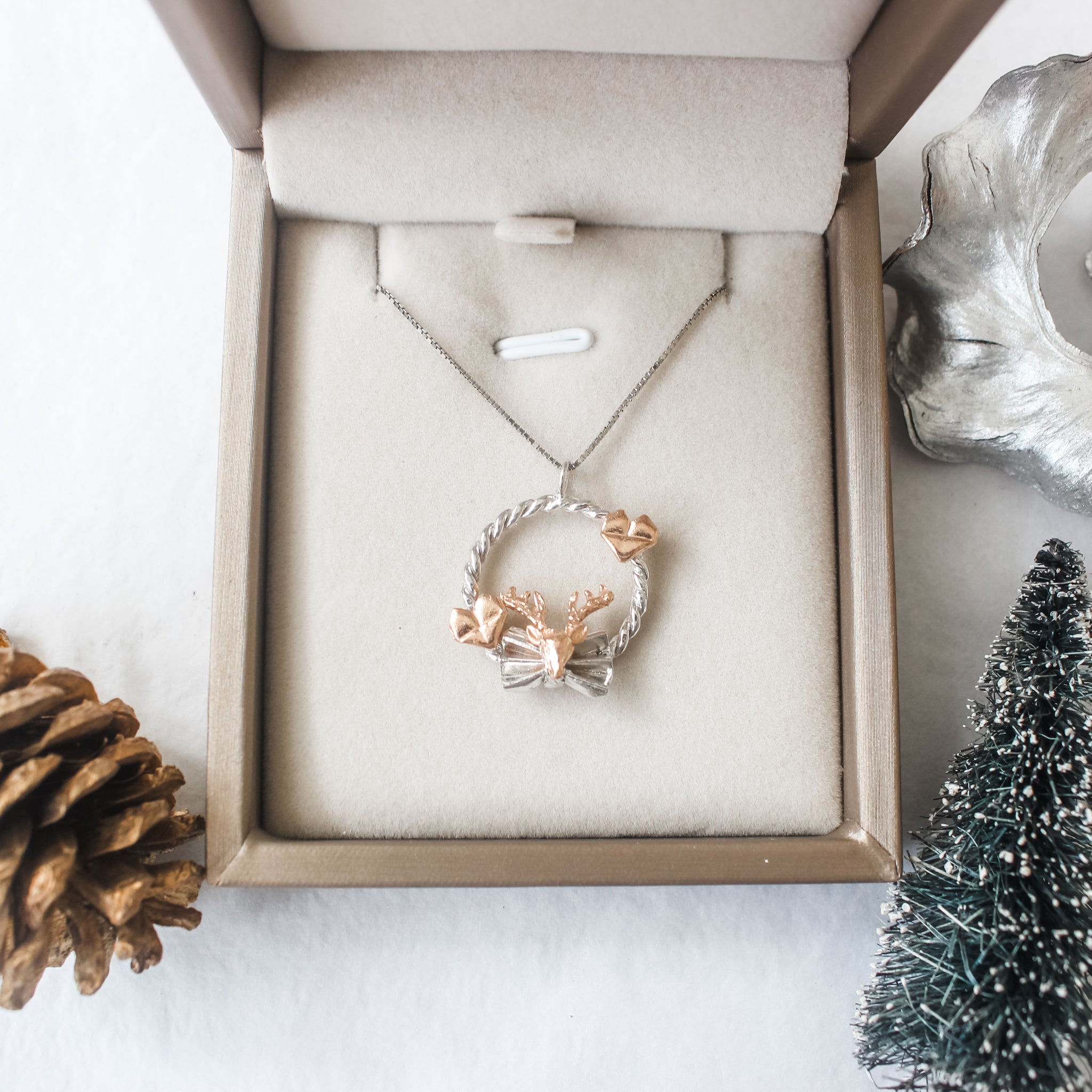 925 Silver Origami Reindeer Love Necklace