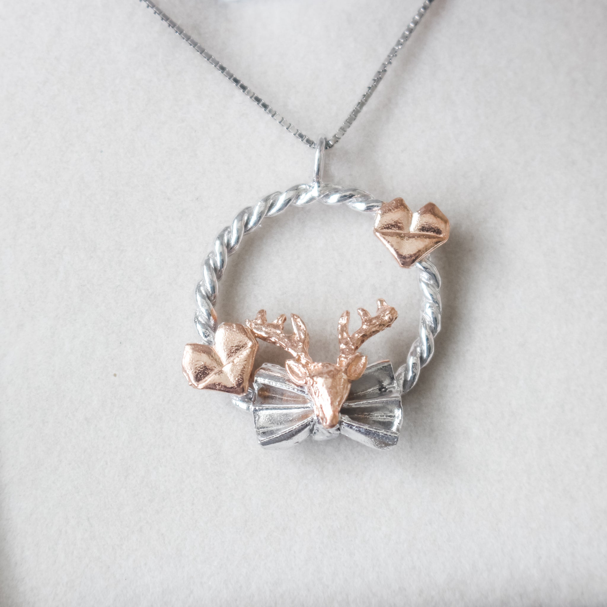 925 Silver Origami Reindeer Love Necklace