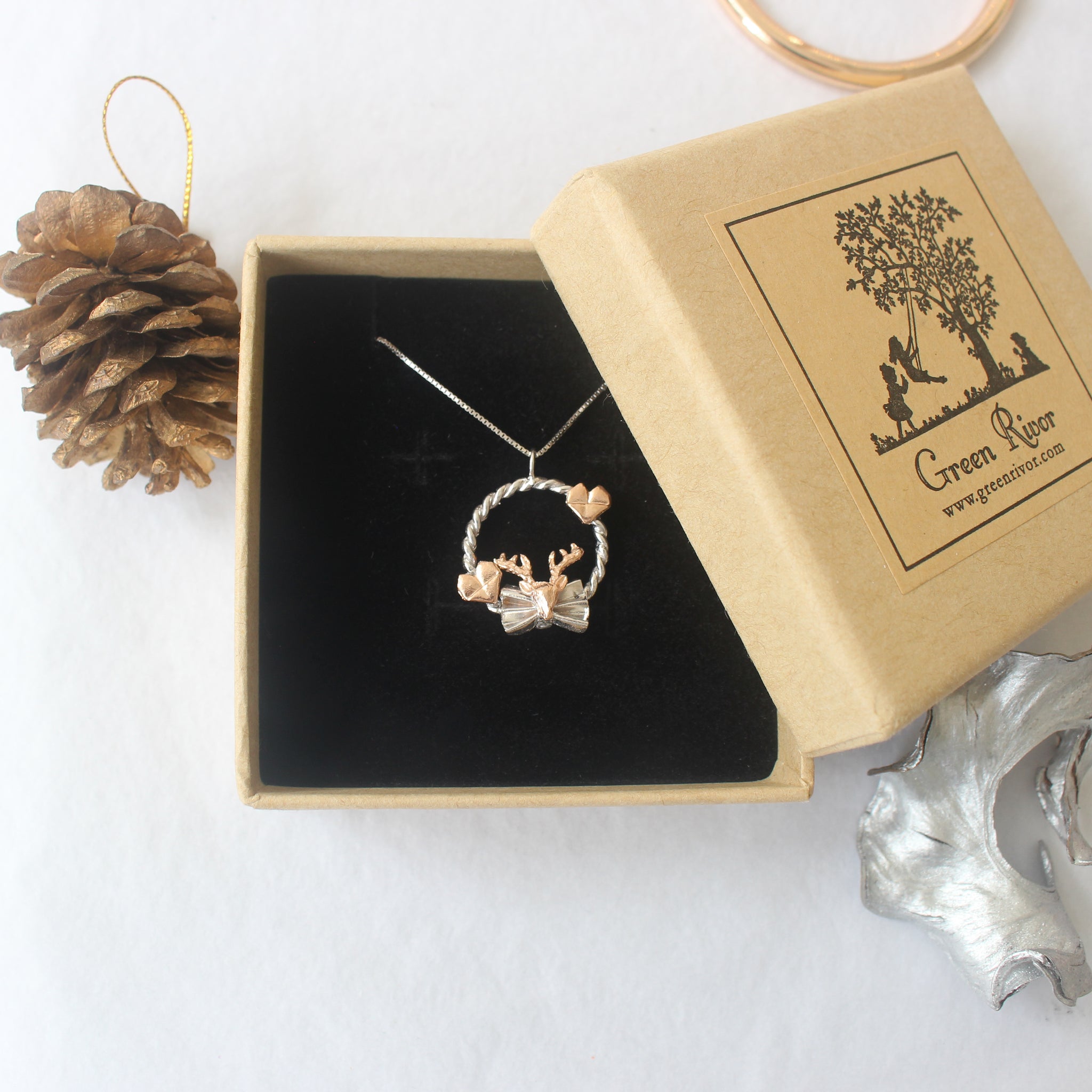 925 Silver Origami Reindeer Love Necklace