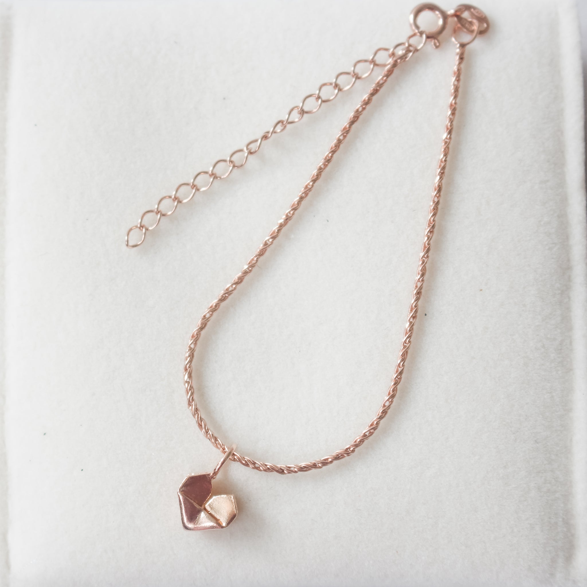 925 Silver Rose Gold Plated Origami Heart Thin Bracelet