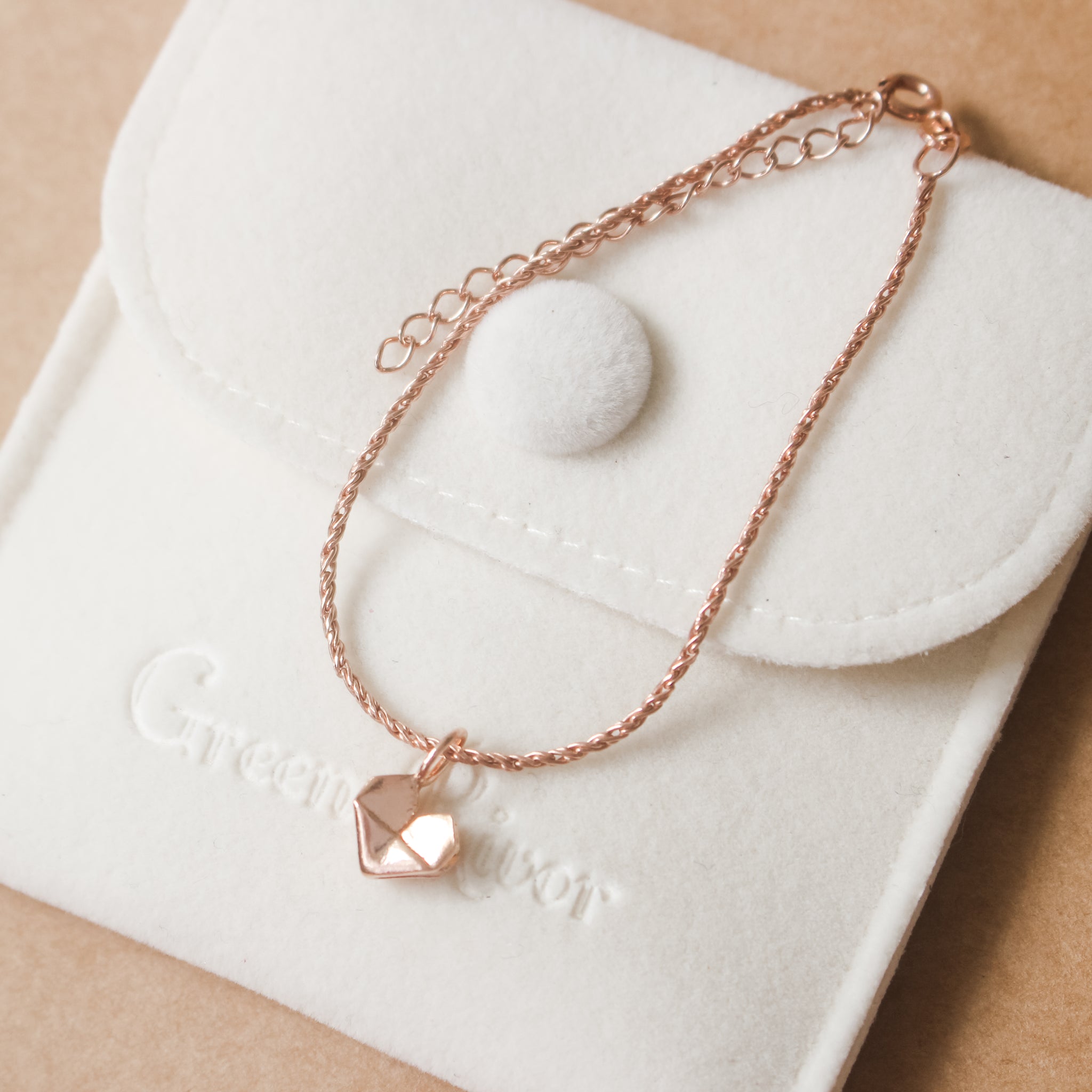 925 Silver Rose Gold Plated Origami Heart Thin Bracelet