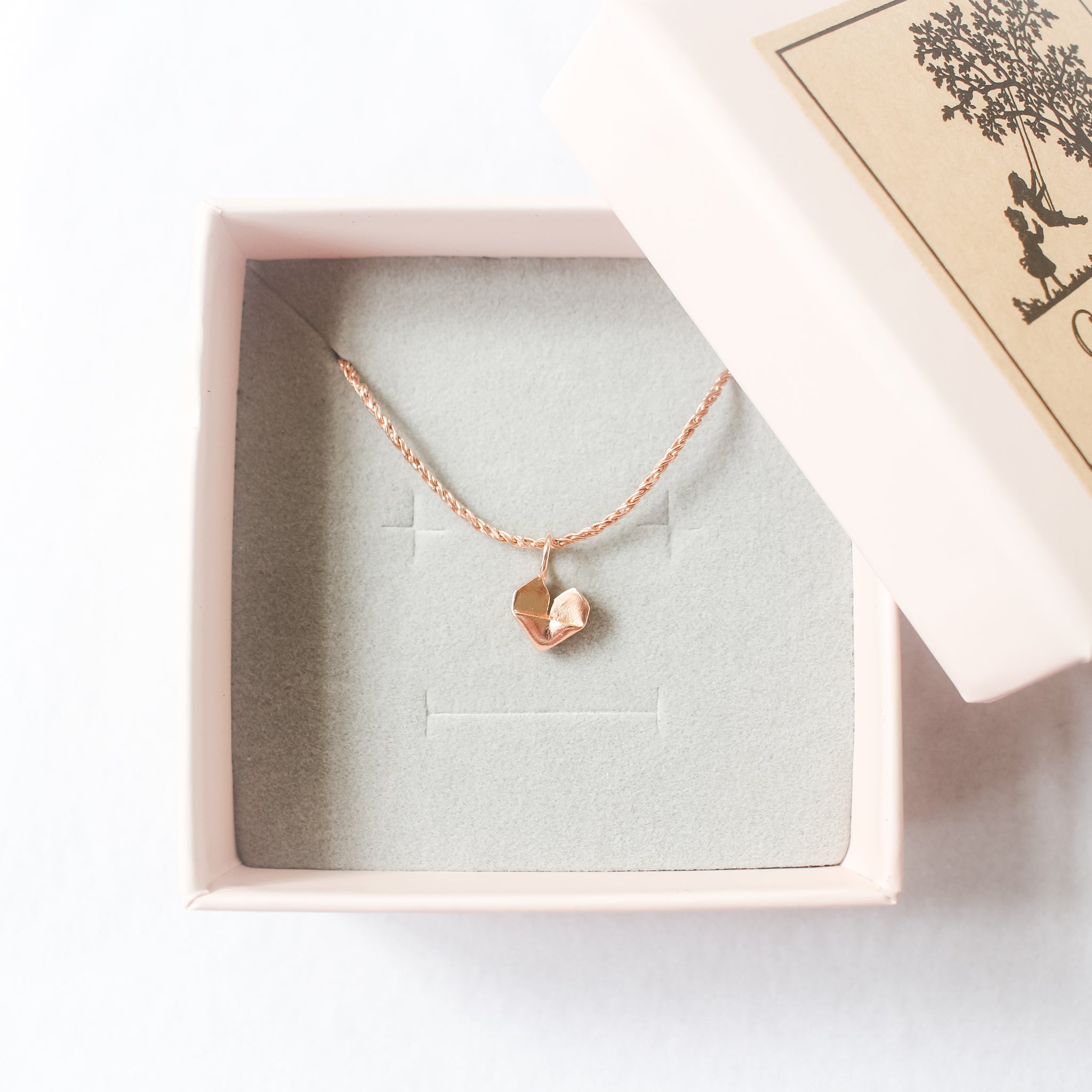 925 Silver Rose Gold Plated Origami Heart Thin Bracelet