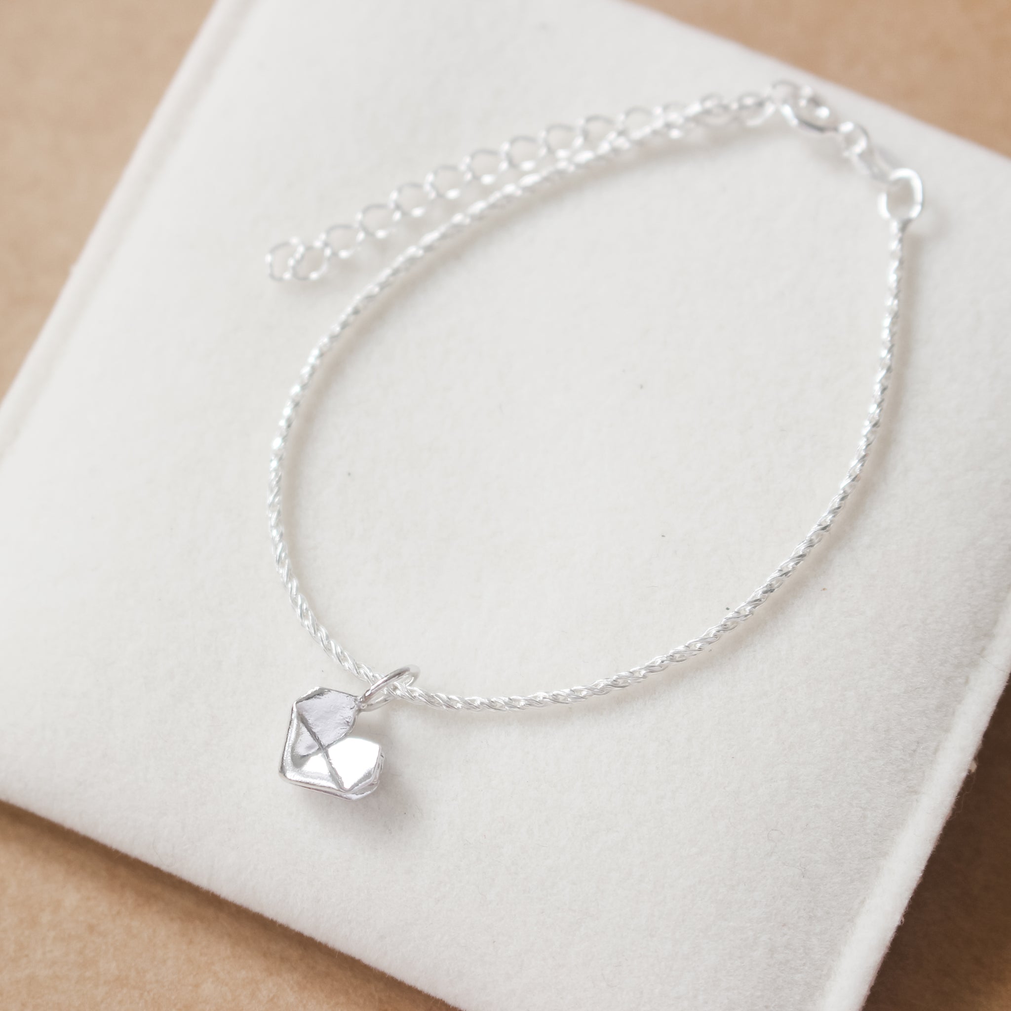 925 Silver Origami Heart Thin Bracelet